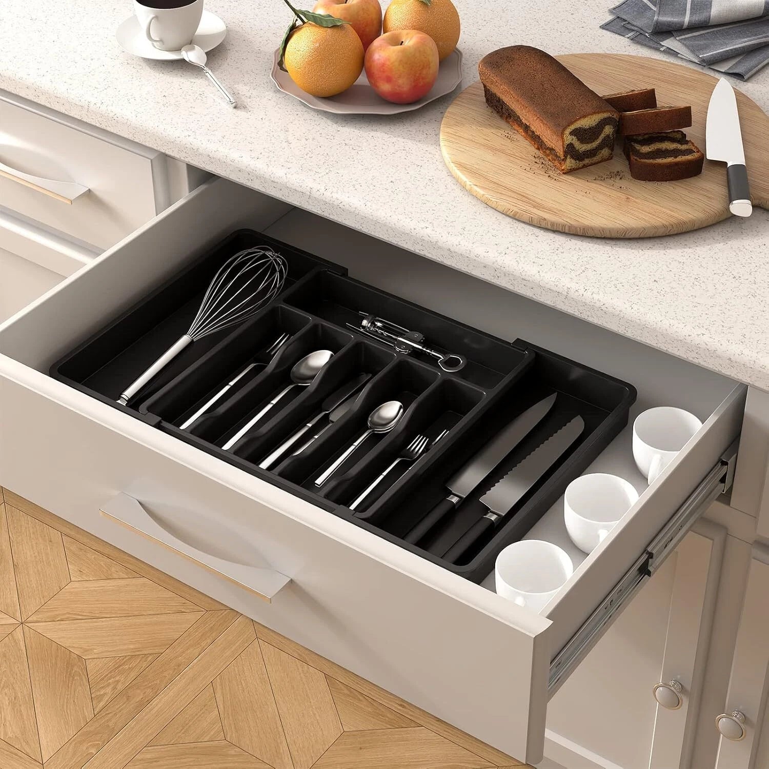 Silverware Drawer Organizer, Expandable Utensil Tray for Kitchen, BPA Free 07FC0E-D4 - KOEEK