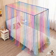 Rainbow Bed Canopy for Girls Kids with Light, 4 Corner Post Princess Canopy Bed 07FC0E-D4 - KOEEK