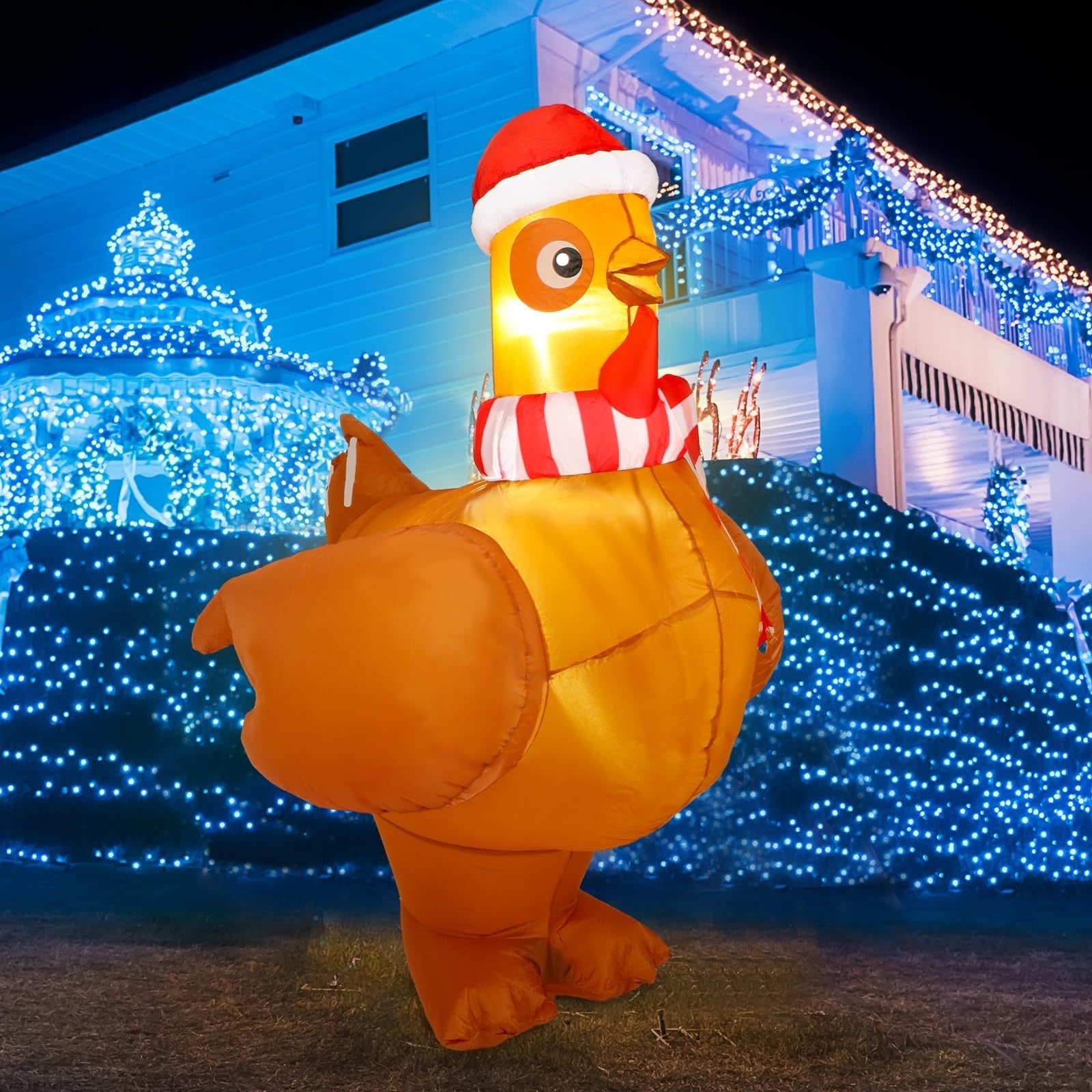 5 ft Large Lighted Christmas Inflatable Chicken Built in Colorful LED Light u... 07FC0E-D4 - KOEEK