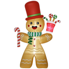 HOMCOM 7.5ft Christmas Inflatables Gingerbread Man with Candy Cane LED Lights HOMCOM - KOEEK