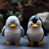 2Pc Hand Carved Wooden Penguin Figurines Mini Desktop Home Decor 07FC0E-D4 - KOEEK