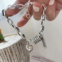 925 Sterling Silver Girls Thick Chain Bracelet Heart Tassel Bangle Woman Jewelry 07FC0E-D4 - KOEEK