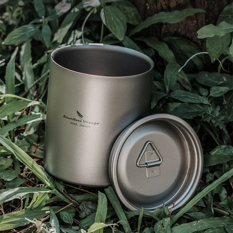 350ml Double Walled Titanium Tea Cup with Lid Outdoor Indoor Coffee Water Mug 07FC0E-D4 - KOEEK