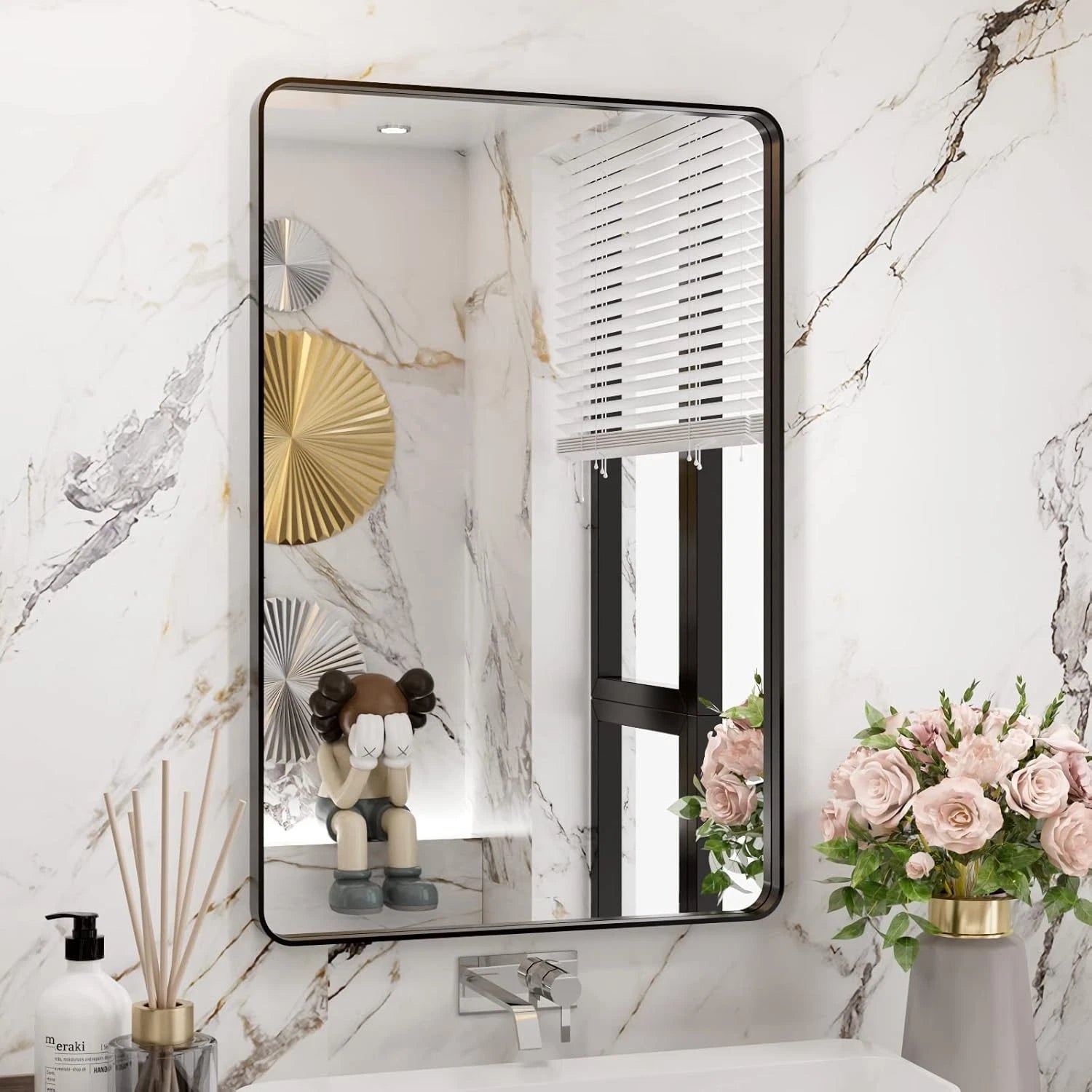 Black Bathroom Mirror 20X30In,Rectangular Matte Black Metal Framed Vanity Mirror 07FC0E-D4 - KOEEK