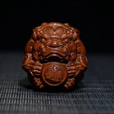 Boxwood Wood Carved Pixiu Holding Ball 6cm Handheld Worry Piece Car Pendant 07FC0E-D4 - KOEEK