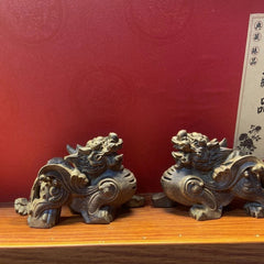 Vietnam Agarwood Pixiu Tianlu Pair Figurines 10cm Wood Carving Feng Shui Decor 07FC0E-D4 - KOEEK