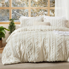 Tufted Bohemian Comforter Set King Size - 3 Piece Set for All Seasons