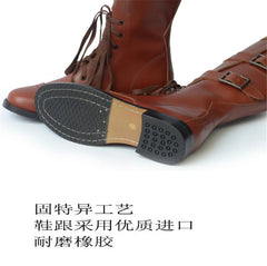 Men WWII US Military Cavalry Hoplite Long Boots Army Retro Shoes Cowhide Brown 07FC0E-D4 - KOEEK