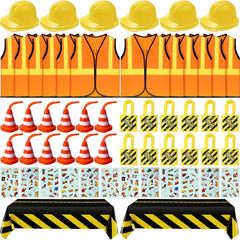 62 Piece Construction Birthday Party Supplies Set Kids Construction Dress Up Set 07FC0E-D4 - KOEEK