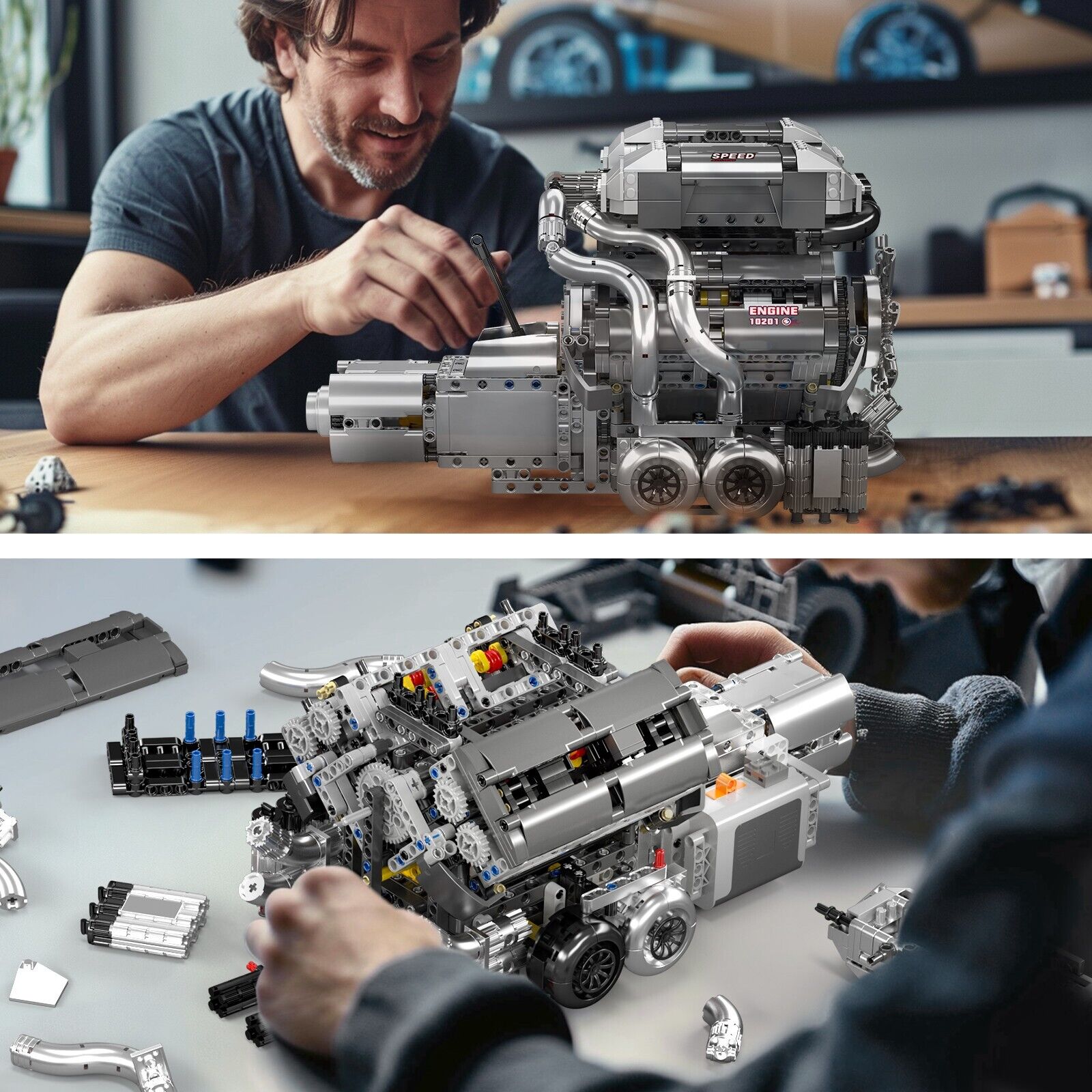 new Mould King 10201 W16 Engine That Run Motor Building Block Toy Kit Construction MOULD KING - KOEEK