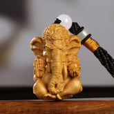 Boxwood Carved Elephant God Figurine Keychain Pendant Wood Statue Car Hanging 07FC0E-D4 - KOEEK