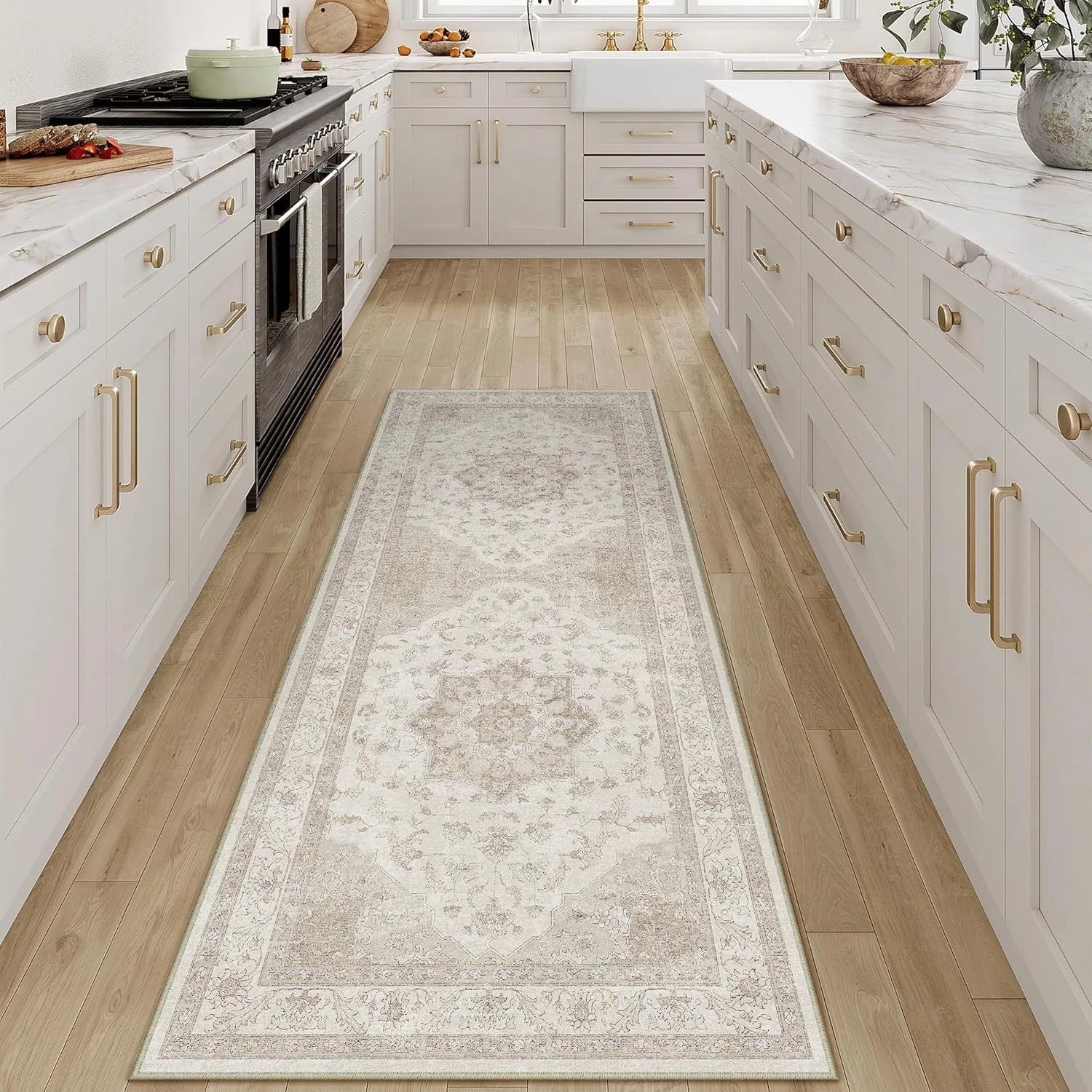 Beige Rug 2x6 Machine Washable Vintage Long Rug, Suitable for Hallways 07FC0E-D4 - KOEEK