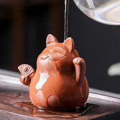 Purple Clay Cat Tea Pet Handmade Cute Small Animal Figurines Decoration 07FC0E-D4 - KOEEK