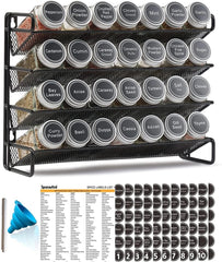 Spice Rack Organizer with 28 Spice Jars, 386 Spice Labels 07FC0E-D4 - KOEEK