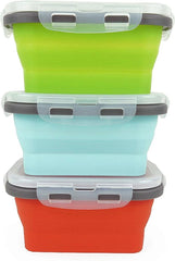 3 Piece Silicone Food Storage Containers Collapsible Silicone Bowl with Lids 07FC0E-D4 - KOEEK