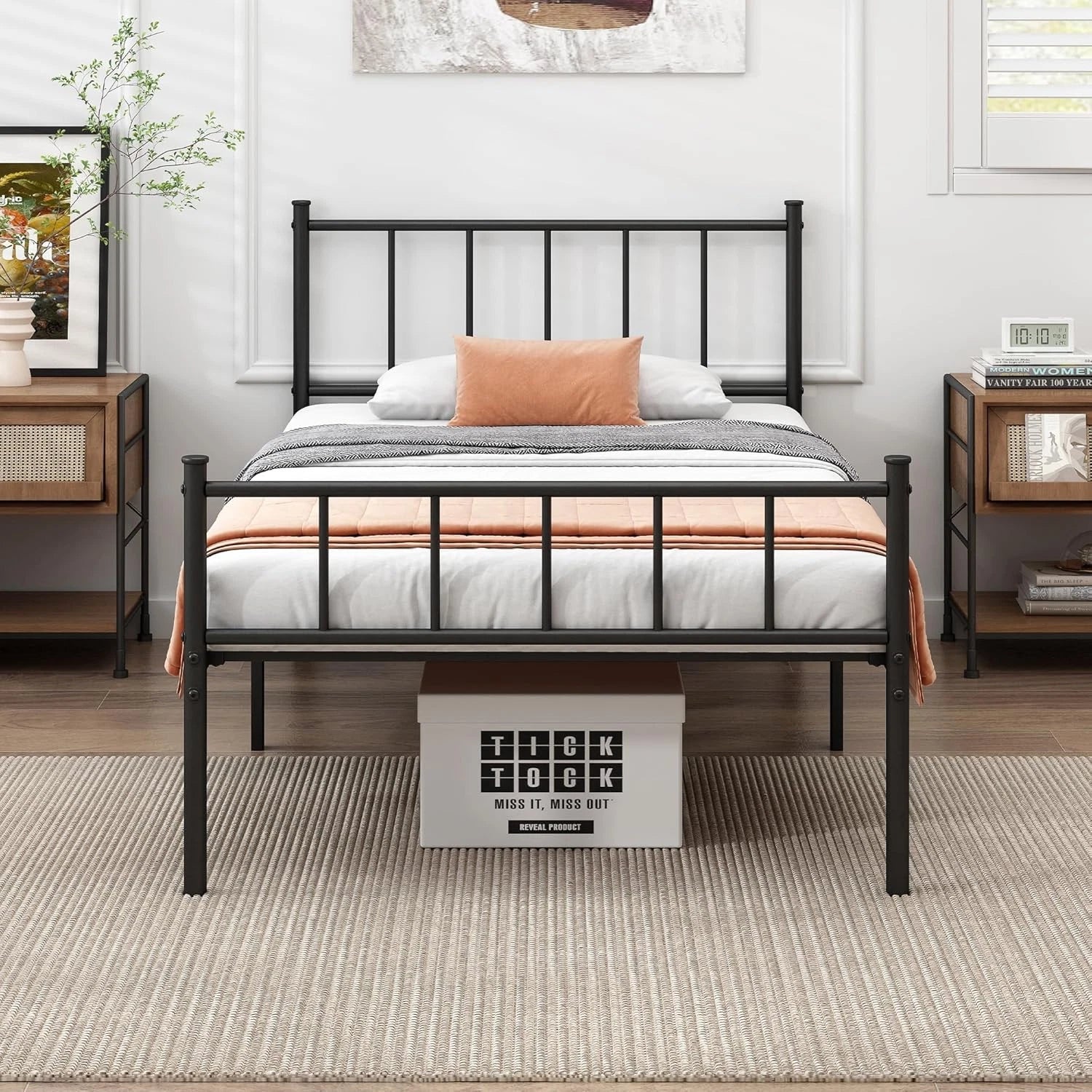 Classic metal platform bed frame with steel rail support mattress base 07FC0E-D4 - KOEEK