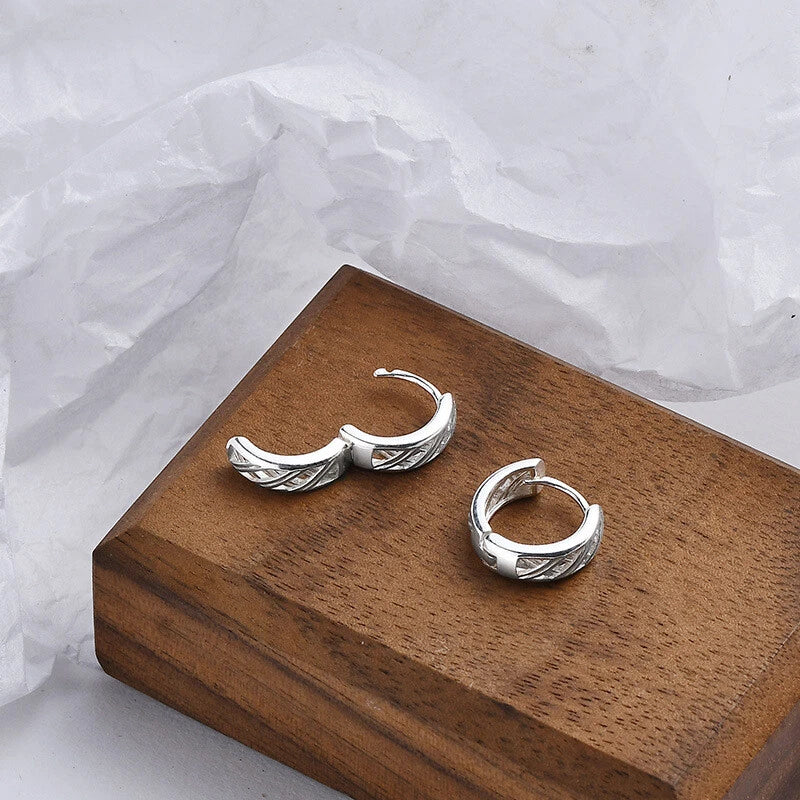 1 Pair Mens Women 999 Sterling Silver Bali Hinged Huggie Hoop Earrings 07FC0E-D4 - KOEEK