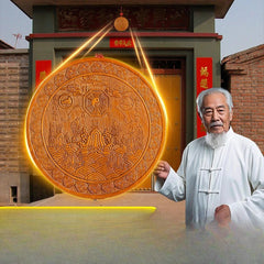 18CM Exquisite Kirin Peach Wood Xiangyun Shanhai Town Pendant Bagua Mirror 07FC0E-D4 - KOEEK