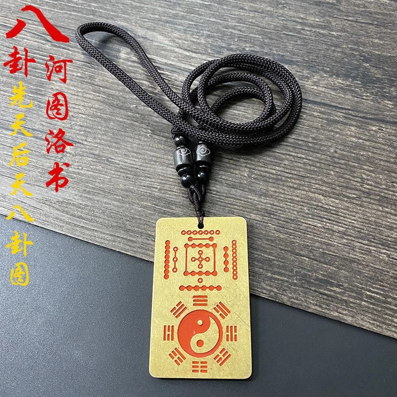 Taoist Brass Pendant Taiji Bagua Symbol Amulet Pendant Necklace for Men Women 07FC0E-D4 - KOEEK