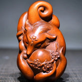 Boxwood Wood Carved Figurine 7cm Handheld Worry Piece Pocket Charm Car Pendant 07FC0E-D4 - KOEEK