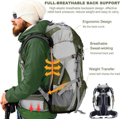 50L Hiking Travel Backpack, Waterproof Camping Essentials Bag with Rain Cover 07FC0E-D4 - KOEEK
