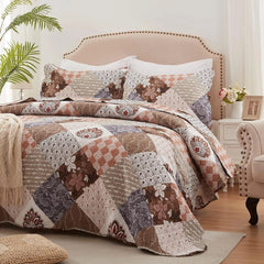 Full/Queen Size Quilt Set 3 Pieces Lightweight Reversible Bedspread-90''x98'' 07FC0E-D4 - KOEEK