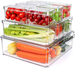 10 Pack Refrigerator Pantry Organizer Bins, Stackable Fridge Organizer Bins Lids 07FC0E-D4 - KOEEK