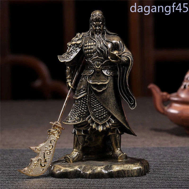 14cm Resin Chinese Guan Gong Feng Shui Buddha Statue Bronze Color Ornaments 07FC0E-D4 - KOEEK