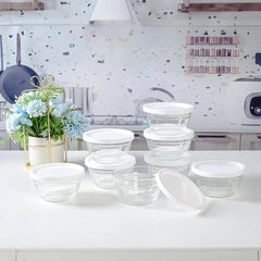 16pc Set of Small Glass Bowls with Airtight Lids - 8oz Stackable Custard Cups 07FC0E-D4 - KOEEK