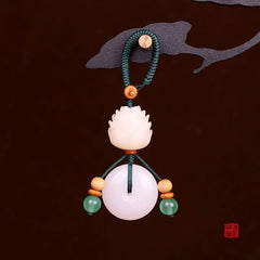 White Jade Safe Travel Coin Keychain Pendant Couples Gift Good Luck Amulet 07FC0E-D4 - KOEEK
