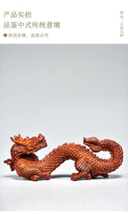 Rosewood Zodiac Dragon Carving Ornament 8cm Wooden Desk Decor Gift 07FC0E-D4 - KOEEK