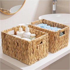 Water hyacinth rectangular wicker basket, 12-inch wicker basket, set of 2 07FC0E-D4 - KOEEK