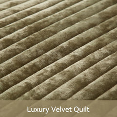 Velvet Quilt Queen Size Luxurious Velvet Coverlet Olive Green Bedding Striped 07FC0E-D4 - KOEEK