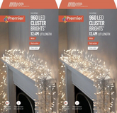 2x Premier 960 LED Cluster Multi-Action Christmas Tree Lights Clear Cable WHITE PREMIER - KOEEK
