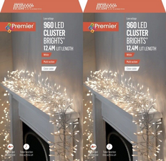 2x Premier 960 LED Cluster Multi-Action Christmas Tree Lights Clear Cable WHITE PREMIER - KOEEK