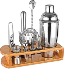 Cocktail Shaker Set Bartender Kit : 12-Piece Bar Tool Set with Bamboo Stand 07FC0E-D4 - KOEEK
