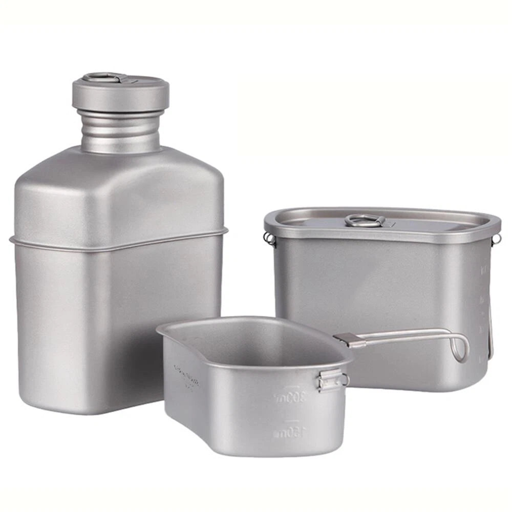 Outdoor Camping Canteen Kettle Titanium Cookware Picnic Hanging Pot Bowl Kit 07FC0E-D4 - KOEEK