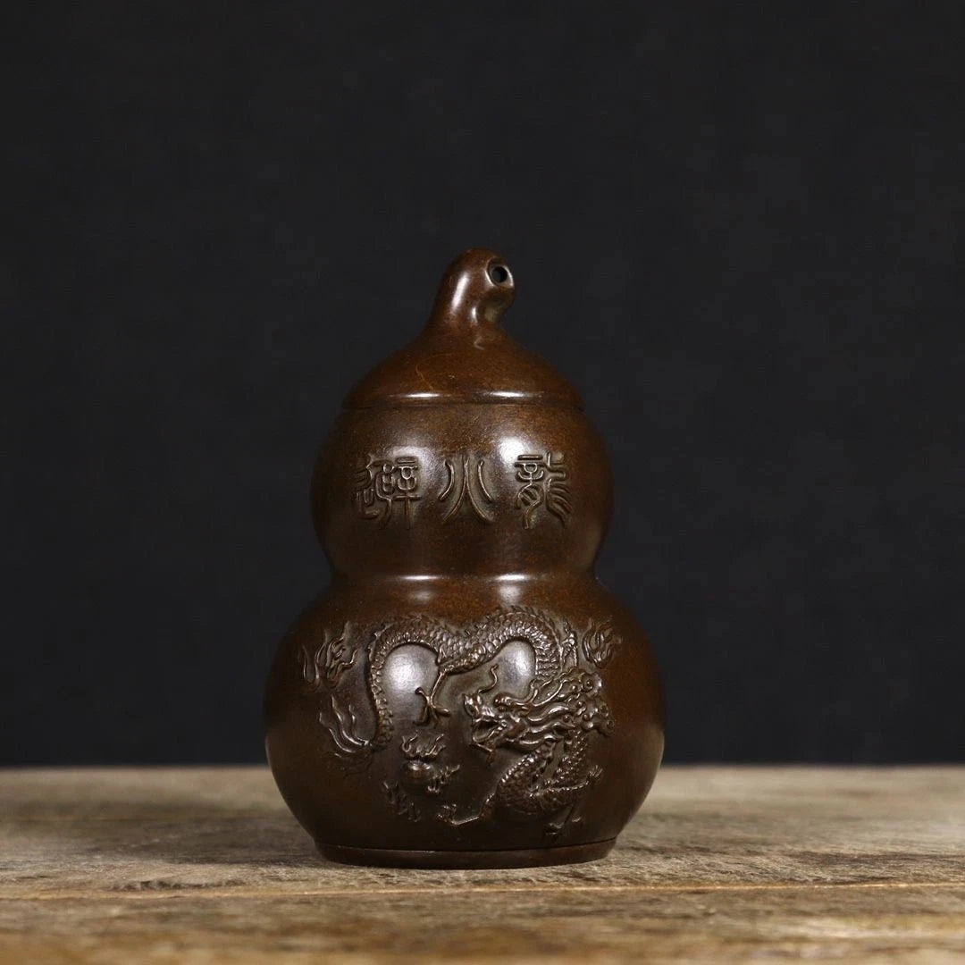 13.8cm Bagua Fire Dragon Gourd Bottle Figurine Feng Shui Copper Home Decor 07FC0E-D4 - KOEEK