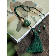 Hetian Jade Safety Buckle Car Hanging Ornament Tassel Rearview Mirror Pendant 07FC0E-D4 - KOEEK