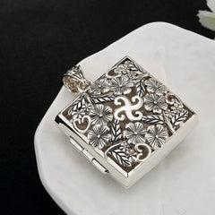 Large Openable Amulet Box Pendant Hollow Plum Blossom Square Storage Necklace 07FC0E-D4 - KOEEK