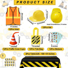 62 Piece Construction Birthday Party Supplies Set Kids Construction Dress Up Set 07FC0E-D4 - KOEEK