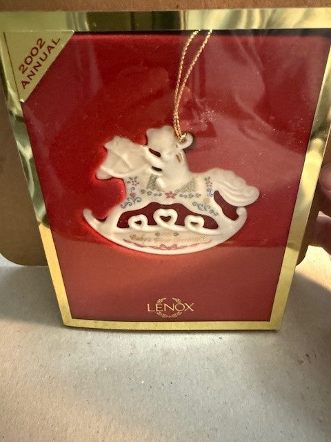 Lenox 2002 Baby's First Christmas Porcelain Rocking Horse w/ Bear Ornament NIB LENOX - KOEEK