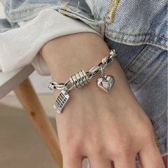 925 Sterling Silver Girls Thick Chain Bracelet Heart Tassel Bangle Woman Jewelry 07FC0E-D4 - KOEEK