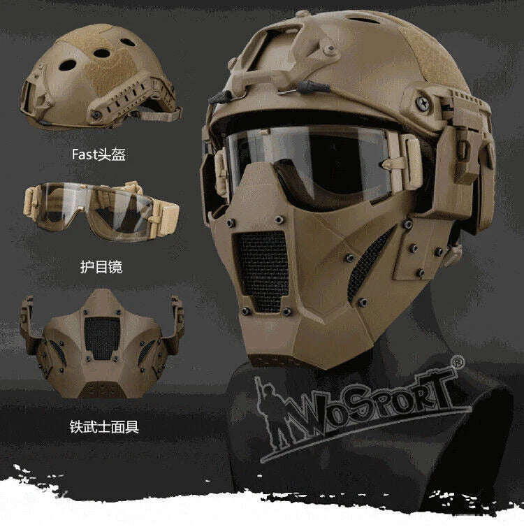 Tactical Airsoft FAST Helmet W/ Mask Goggle Paintball Protective Hunting Helmet 07FC0E-D4 - KOEEK