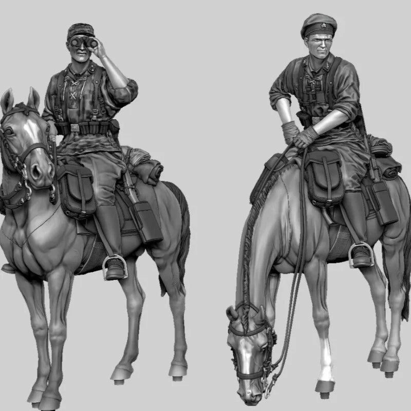 1/35 Resin Model Kit European Cavalry 2 Figures And Horse Unassembled Unpainted 07FC0E-D4 - KOEEK