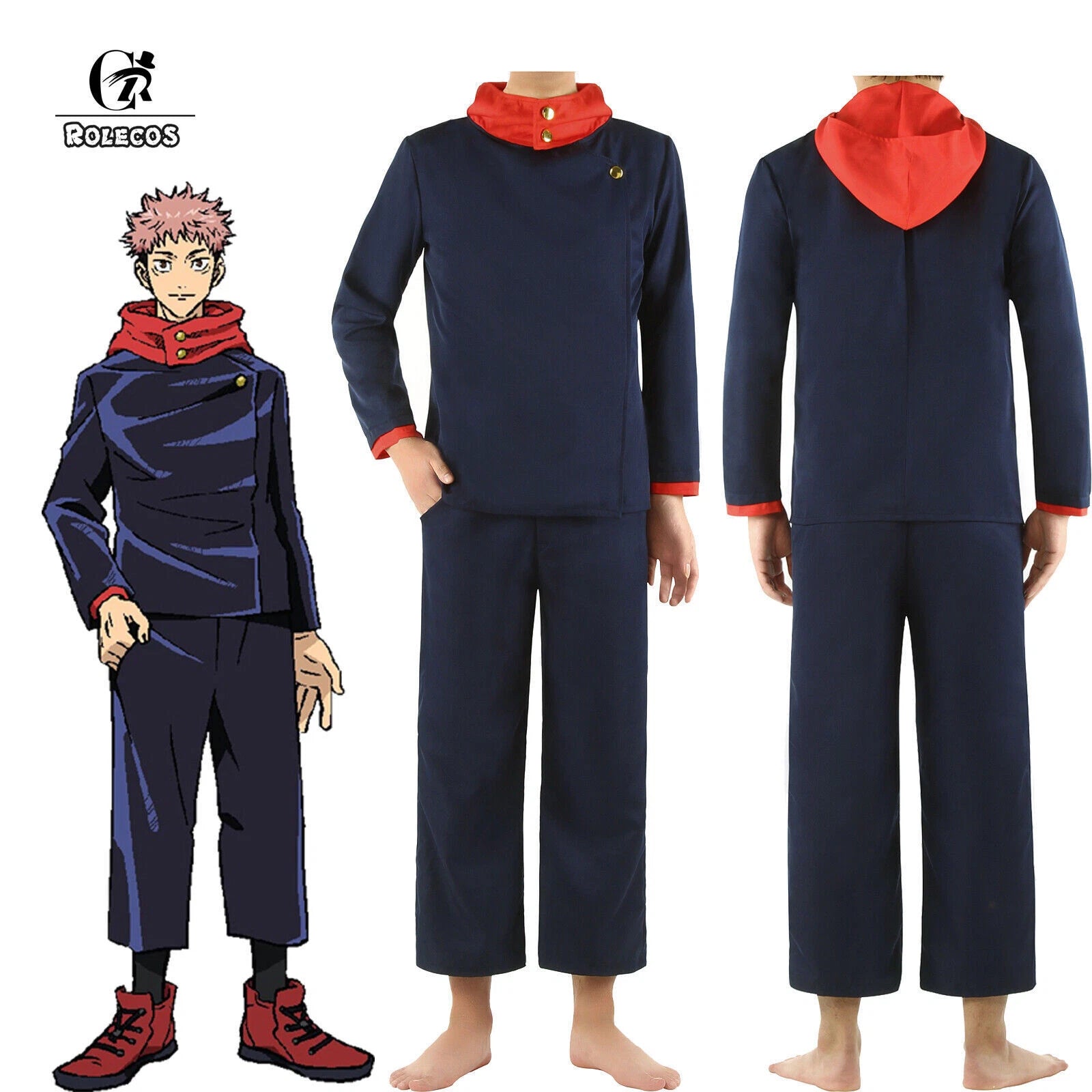 Jujutsu Kaisen Yuji Itadori Cosplay Costume Navy Blue Mens School Suit Uniform 07FC0E-D4 - KOEEK
