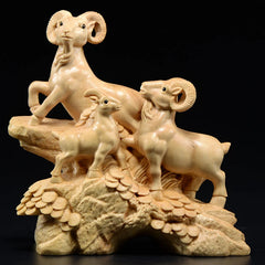 Xiaoye Boxwood Sanyang Kaitai Ornament, Solid Wood Sheep Mahogany Jewelry 07FC0E-D4 - KOEEK