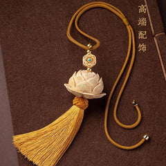 Boxwood Lotus Rearview Mirror Hanging Ornament Tassel Car Charm Unisex 07FC0E-D4 - KOEEK