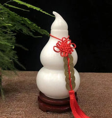 Ornament Decoration Handicrafts Traditional Natural White Jade Covered Gourd 07FC0E-D4 - KOEEK
