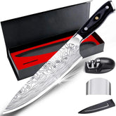 8-Inch Ultra-Sharp Professional Chef's Knife with Finger Guard and Sharpener 07FC0E-D4 - KOEEK